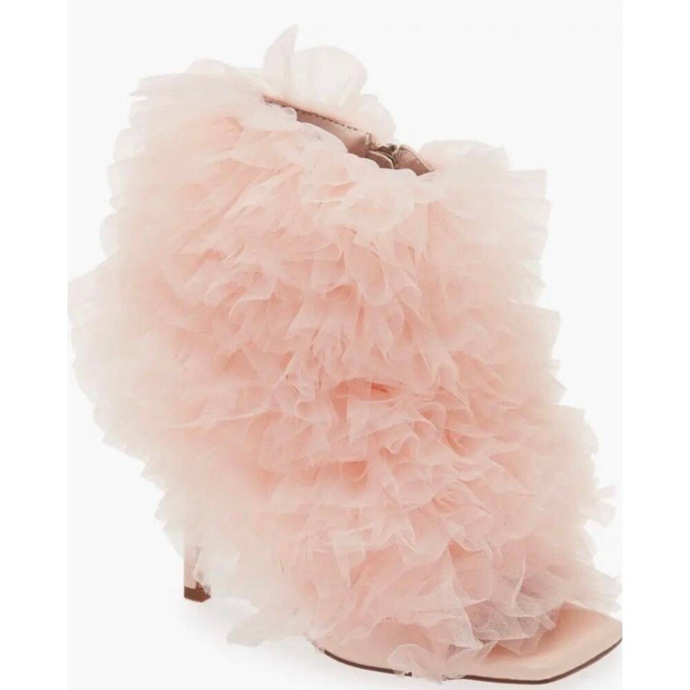 Azalea Wang Meticulously Tulle Tutu Stiletto Bootie Baby Pink 8.5 Open Toe